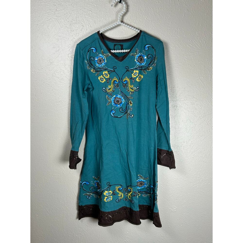 Double D Ranch Dress Size XS Western Boho Beaded Long Sleeve Cowgirl TINY FLAW
